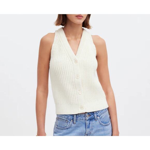 Madewell Women's Button Front Cutaway Yellow Sweater Vest S Small New - Picture 9 of 9